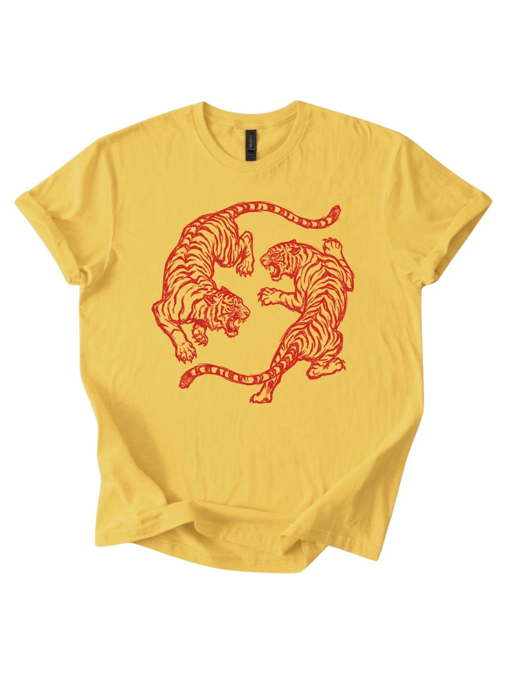 Gildan Yellow Short Sleeve Tee with Red Tiger Graphic